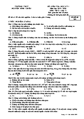 Đề kiểm tra học kỳ I môn Vật lý Lớp 11 - Mã đề 209 - Năm học 2019-2020 - Trường THPT Nguyễn Đình Chiểu